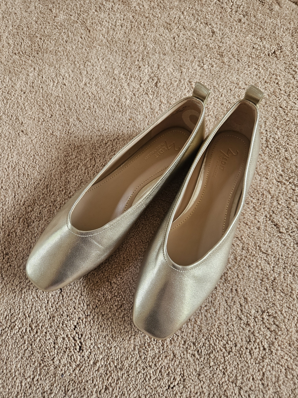 NWOT 27 EDIT Metallic Gold Square-Toe Slip-On Flats